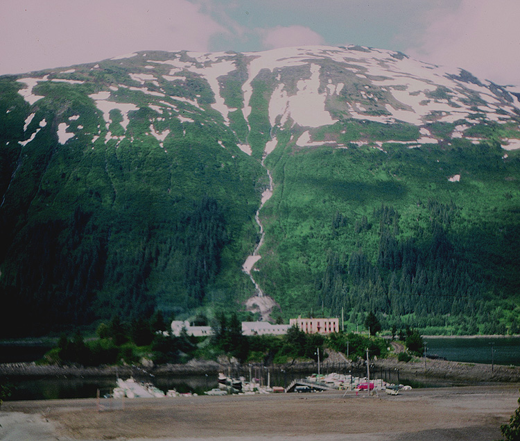 A 1964 View of Douglas Boat Harbor, Mayflower (Juneau) Island, and Mt. Roberts.