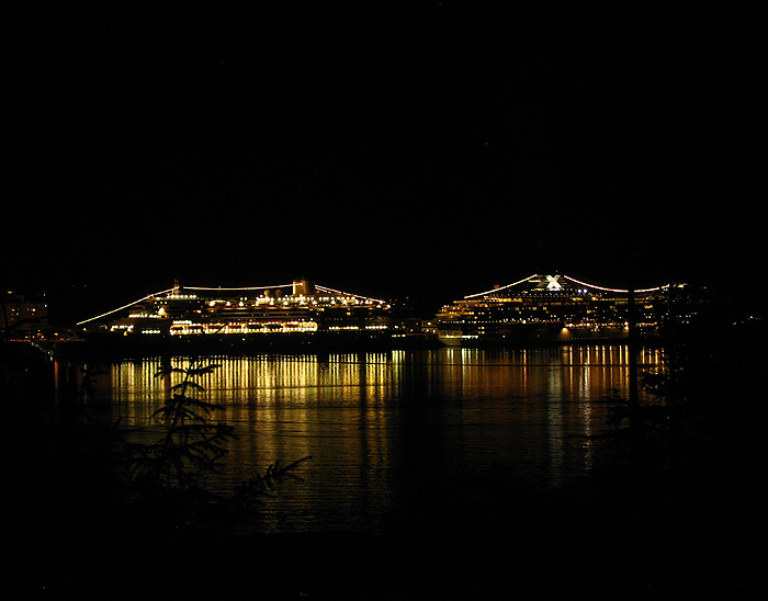 Two Cruise Ships at Night.