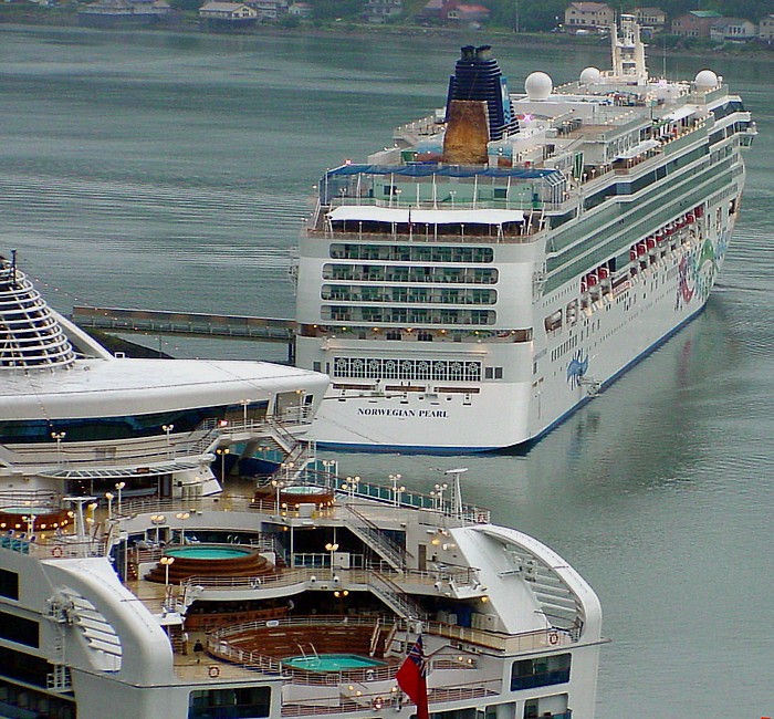 The Diamond Princess and the Norwegian Pearl in Port at Juneau.