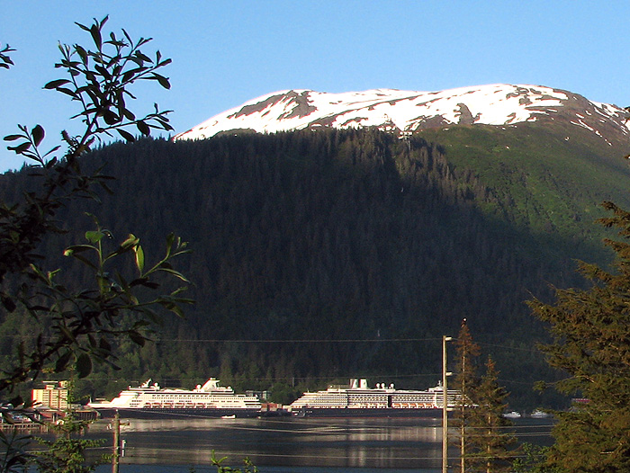 Mt. Roberts with Two Cruise Ships and A Bald Eagle.