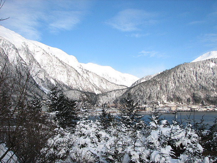Gastineau Channel, Juneau, and the Mainland Mountains.