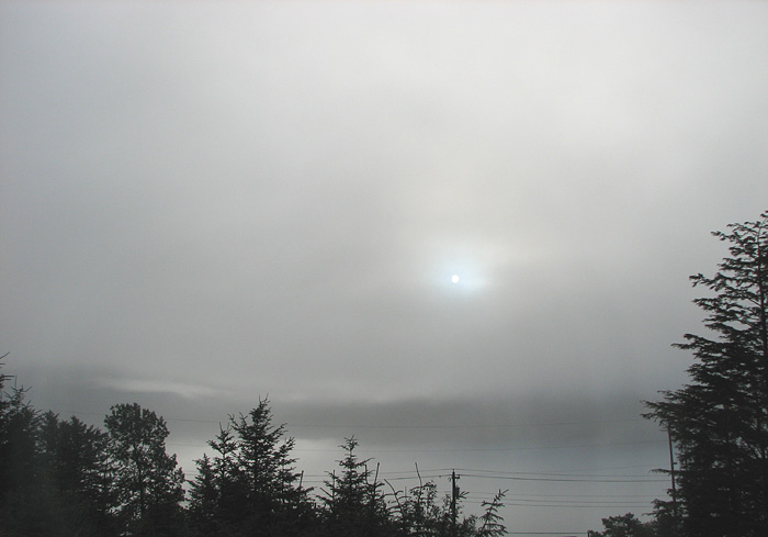 Fog, A Spot of Sun, and Gastineau Channel.