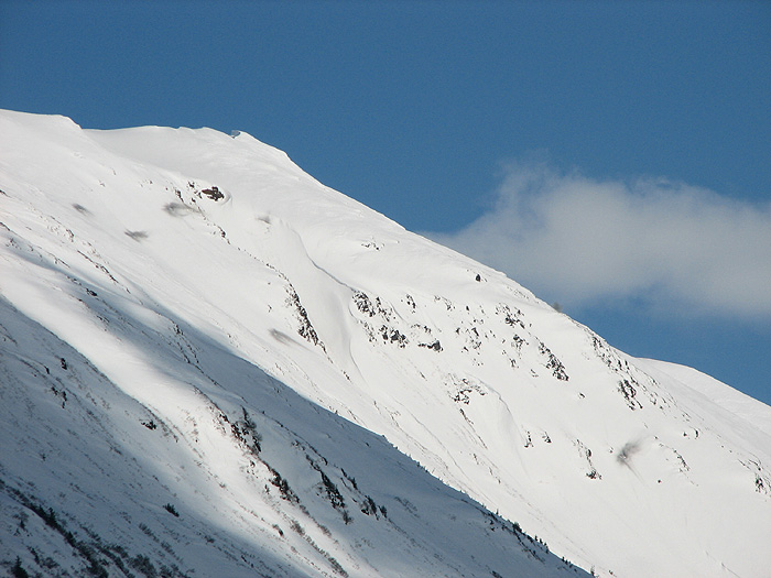 Gastineau Peak and the top of Snowslide Creek after Avalanche Control Work.