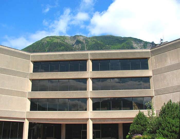 Mt. Juneau Peeking above the State Office Building.