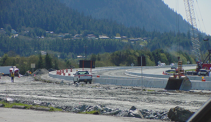 Southbound: Mountainside Estates in the background. Mt. Juneau at the upper right.