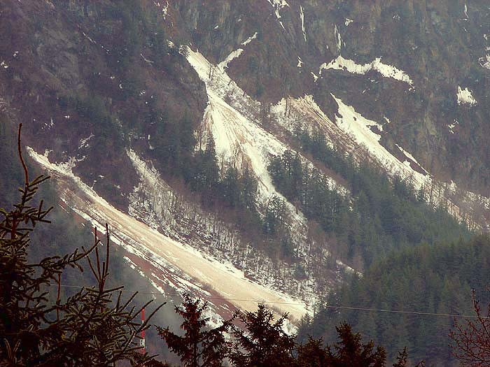 Dirty snowslides on the slopes of Mt. Juneau.