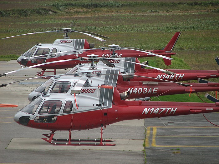 A Row of Helicopters at Temsco Helicopters' Heliport near the Juneau International Airport.