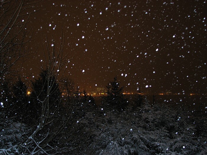 Snowing at Night.
